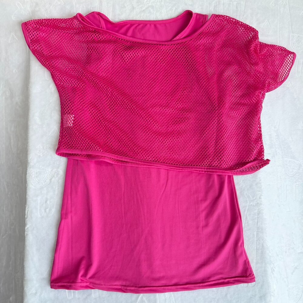 NYC Studio Hot Pink Mesh Layered Tank Top
